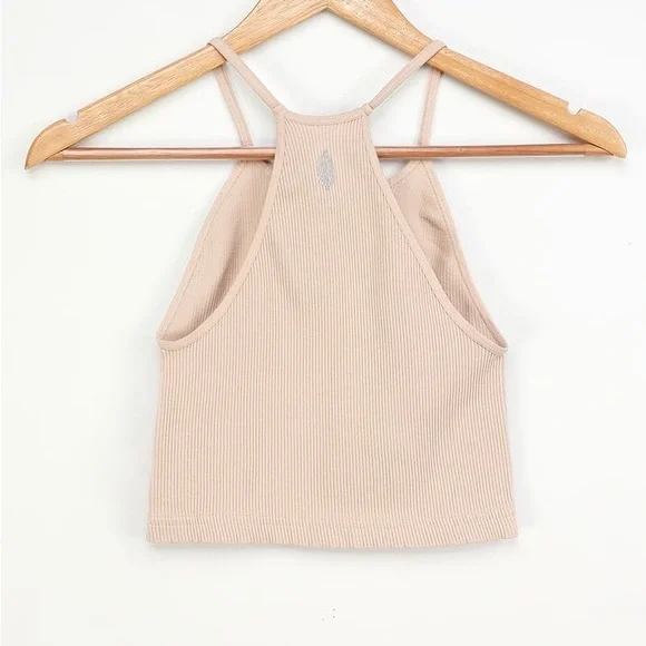 Free People Movement Cropped Run Beige Ribbed Tank - Picture 6 of 9